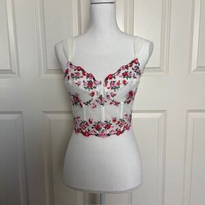 Floral Embroidered Sheer Mesh Bustier Top Coquette | Fairycore | Romantic|Flirty